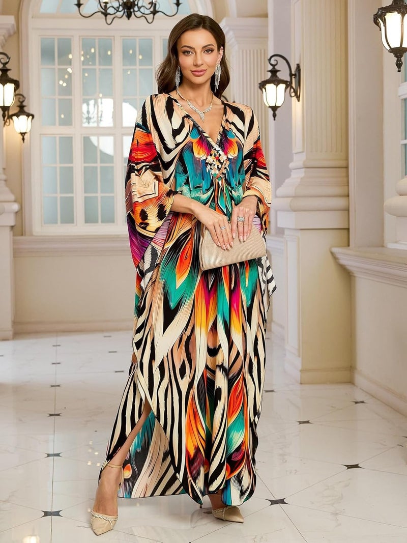 KEYLORTING Women’s Kaftan Beach Cover Up Dress Plus Size Summer Swimsuit Loungewear Maxi Dress - Image 4